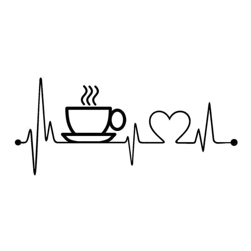 Coffee Sup Heartbeat Fashion Vinyl Stickers Car Accessories Black/Silver 17cm*7.6cm