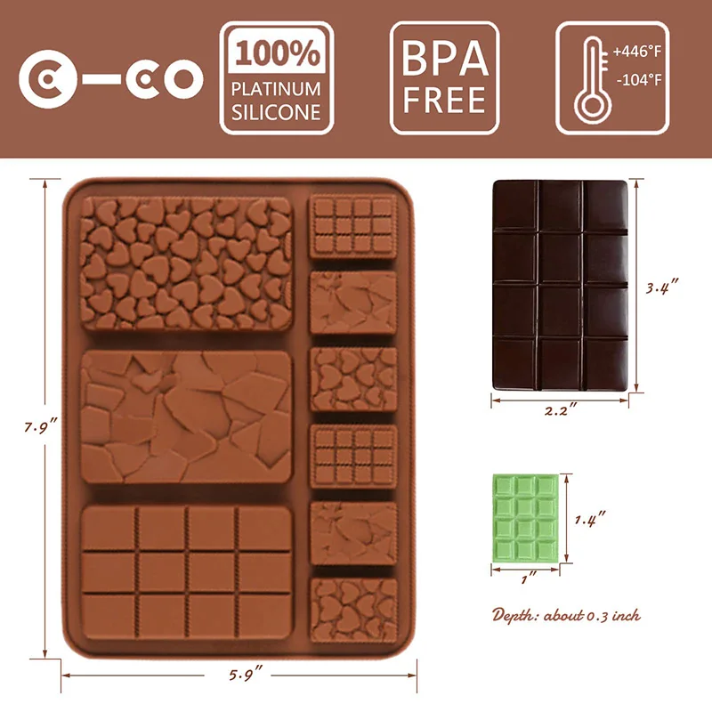 Food Grade Break-Apart Chocolate Molds Reusable Non-Stick Silicone Different Shape Protein and Energy Bar Molds Cake Mould