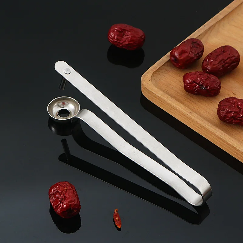 Stainless Steel Red Dates Corer Olive Cherry Pitters Fruit Core Remover Squeeze Grip Kitchen Seed Push Out Tool Child Friendly