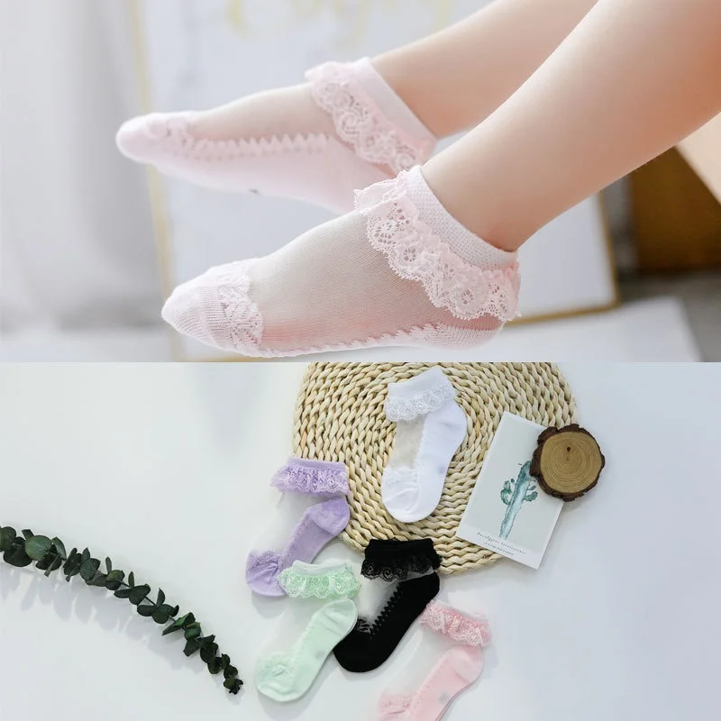 Summer Baby Girls Socks Ultra-Thin Lace Children Cotton Invisible Ankle Socks Soft Solid Princess Socks For Boys Girls 1-12Years