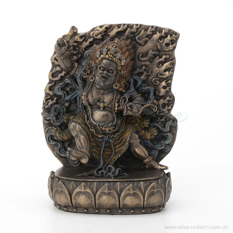 Vajrapani Resin Statue Tibetan Buddhism Wrathful Deity Figurine with Vajra Flaming Backplate Lotus Base Religious Sculpture Gift
