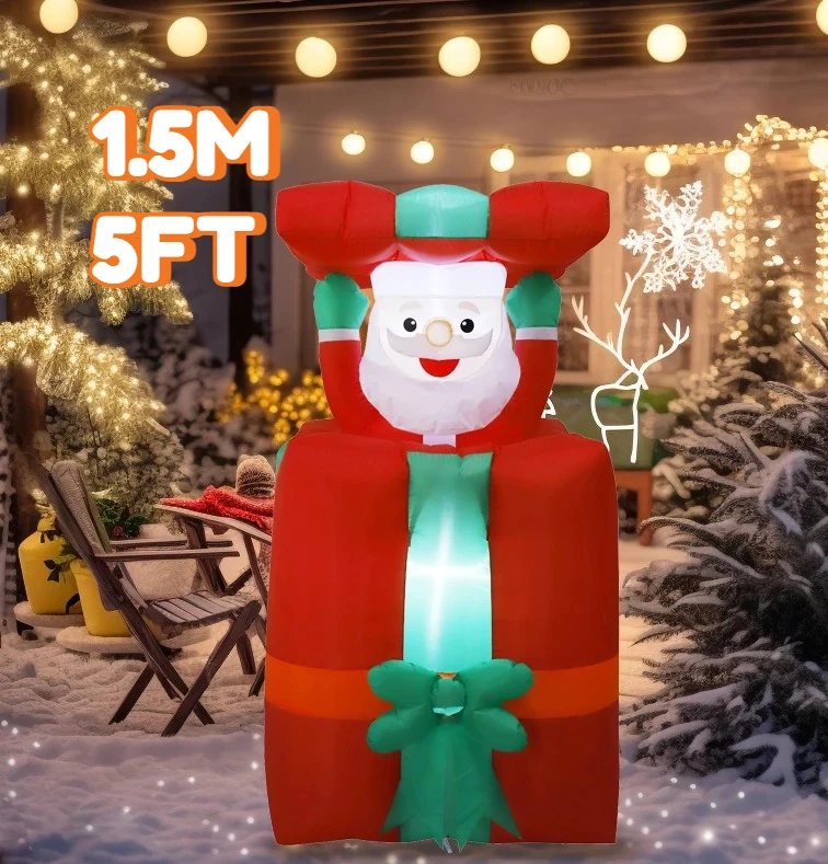 5FT زينة عيد الميلاد نفخ سانتا كلوز عقد هدية صندوق اللعب ساحة المنزل الحلي مع LED ديكور لعبة زينة عيد الميلاد