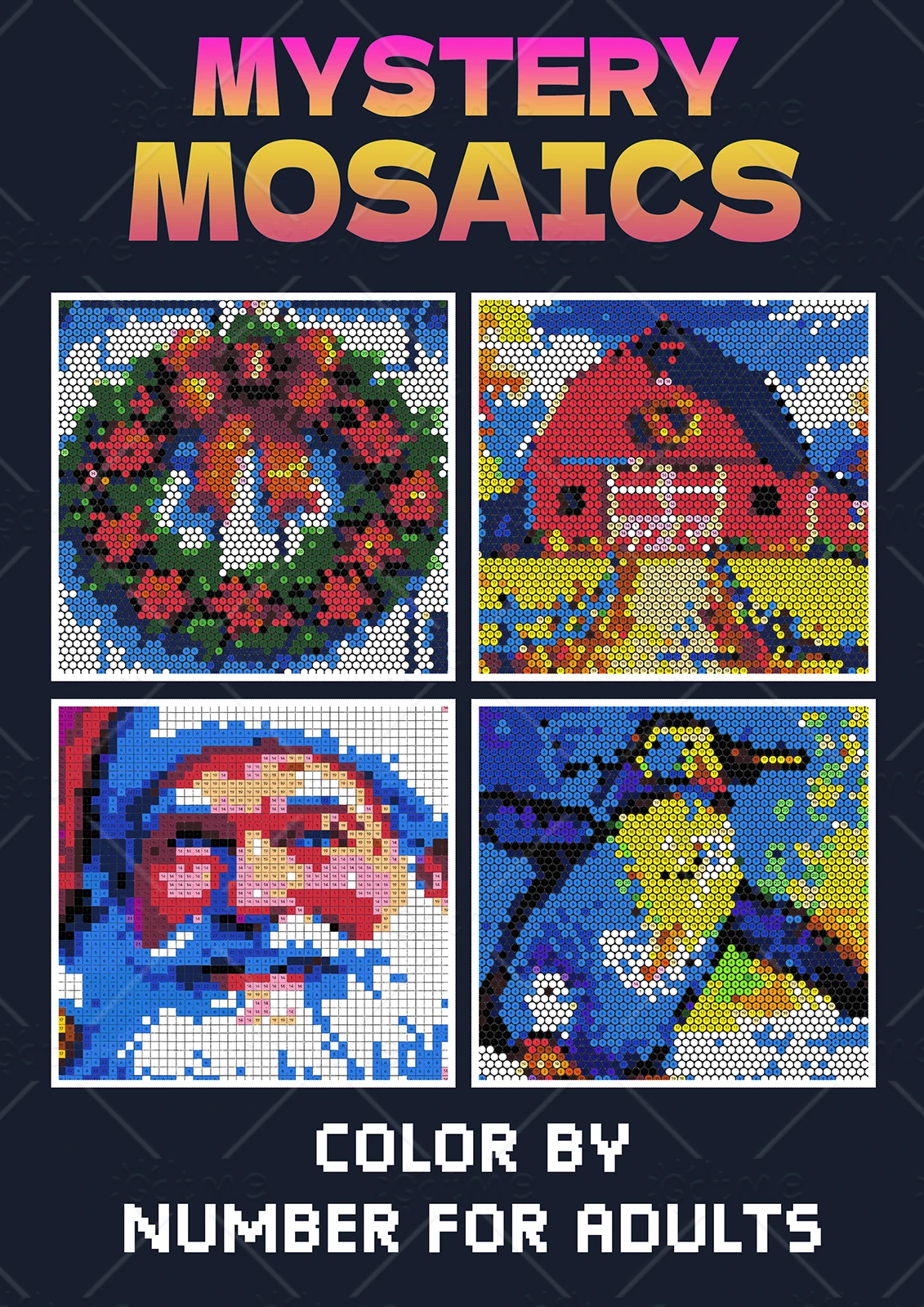 MYSTERYMOSAICS COLOR BY SQUARES Coloring Book k Relaxtion Stress Relief Kill Time Christmas Graffiti Painting Drawing Book
