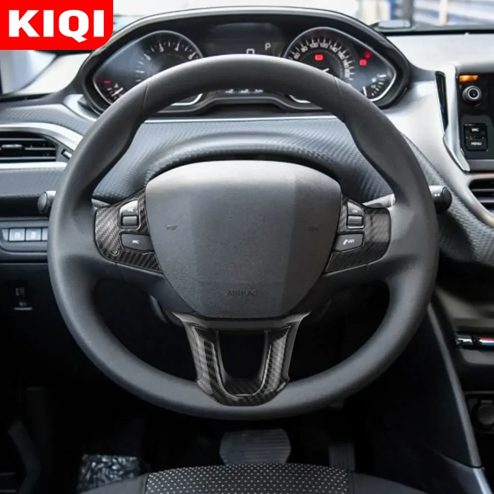 3Pcs/Set Car Steering Wheel Decoration Cover Trim Sticker Fit for Peugeot 2008 208 2014 - 2018 Accessories