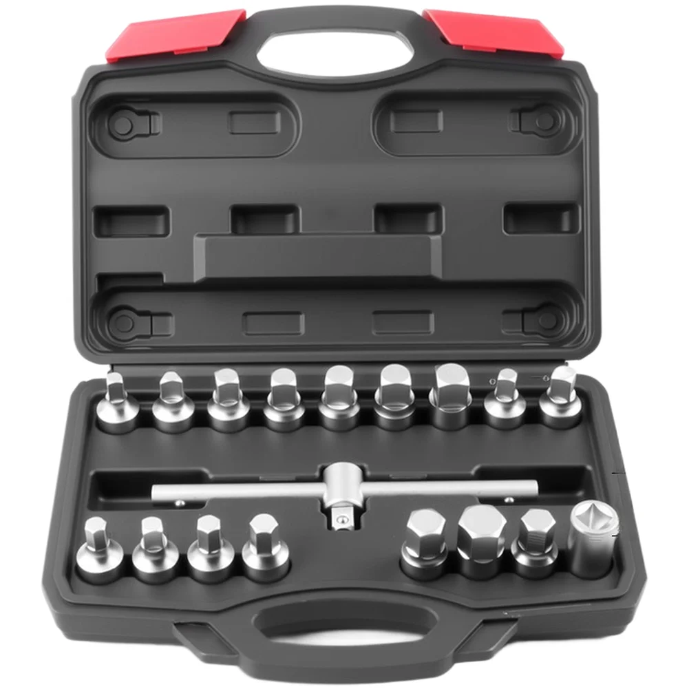 

18pcs Oil Drain Connector Wrench Set Internal Hex External Internal Square Internal Triangle Screw Socket Tool Kit For Engine