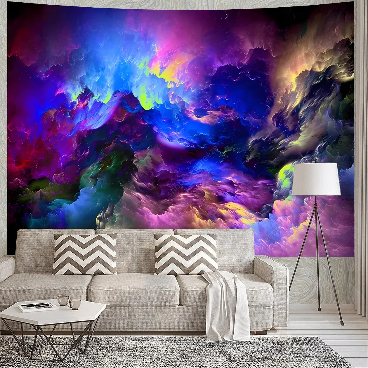 Psychedelic Outer Space Galaxy UV Reactive Tapestry Colorful Nebula Wall Art Poster Room Decor Aesthetic Ceiling Decor Curtain