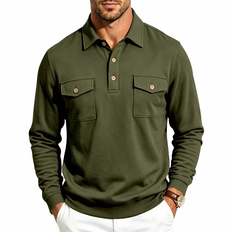 Herbst- und Winter-Herren-POLO-Pullover mit langen Ärmeln, lässigem Kragen, sportlichem Design und mehreren Taschen, Großhandel – Detail 16