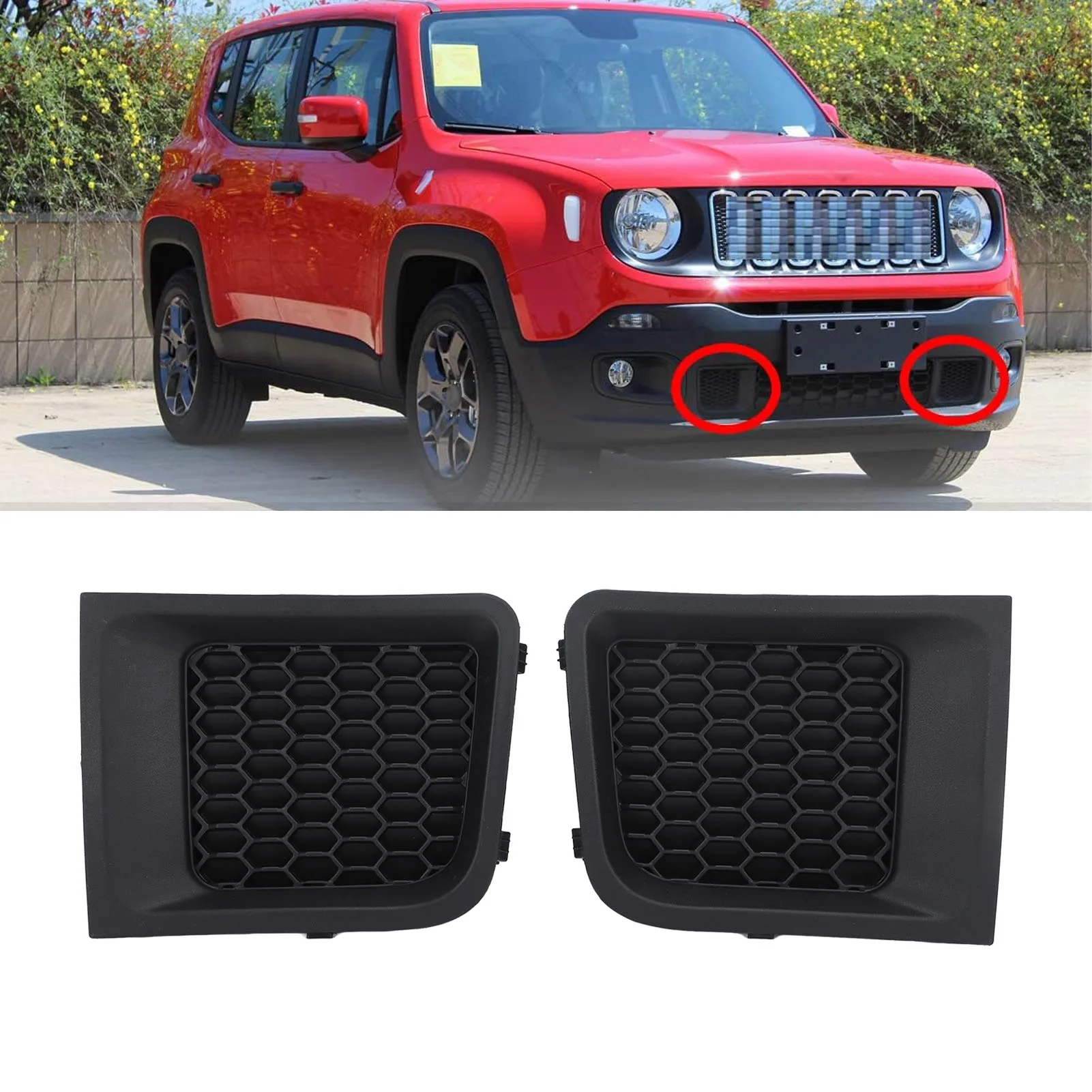 2Pcs Front Bumper Grille Cover 735618579L Left And Right Lower Cover Insert for  Renegade 2015 2016 2017