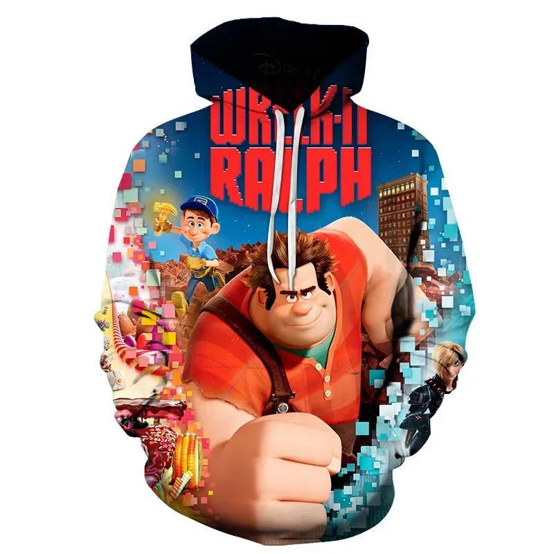 Disney Boys Girls Hoodies MINISO Men's Hoodies 3D Printed Oversized Pullover Wreck It Ralp Men's Hoodies Casual Men's Clothing