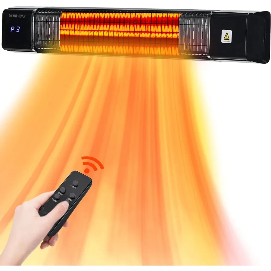 

Patio Heater 1500W Outdoor Heaters Wall Mounted Electric Heater With Remote Control 24H Timer Overheat Protection 3 Heat Levels