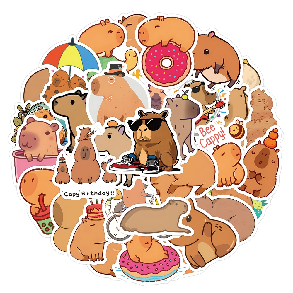 10/30/60PCS Cute Cartoon Capybara Sticker Decals Decoration DIY Notebook Phone Notebook Suitcase Laptop Fridge Kids Sticker Toys