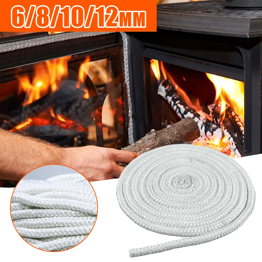 6/8/10/12mm 2M Fireplace Sealing Rope Stove Fire Ropes Wood Fiberglass Sealing Cord Gasket  Replacement For Fireplaces Boiler