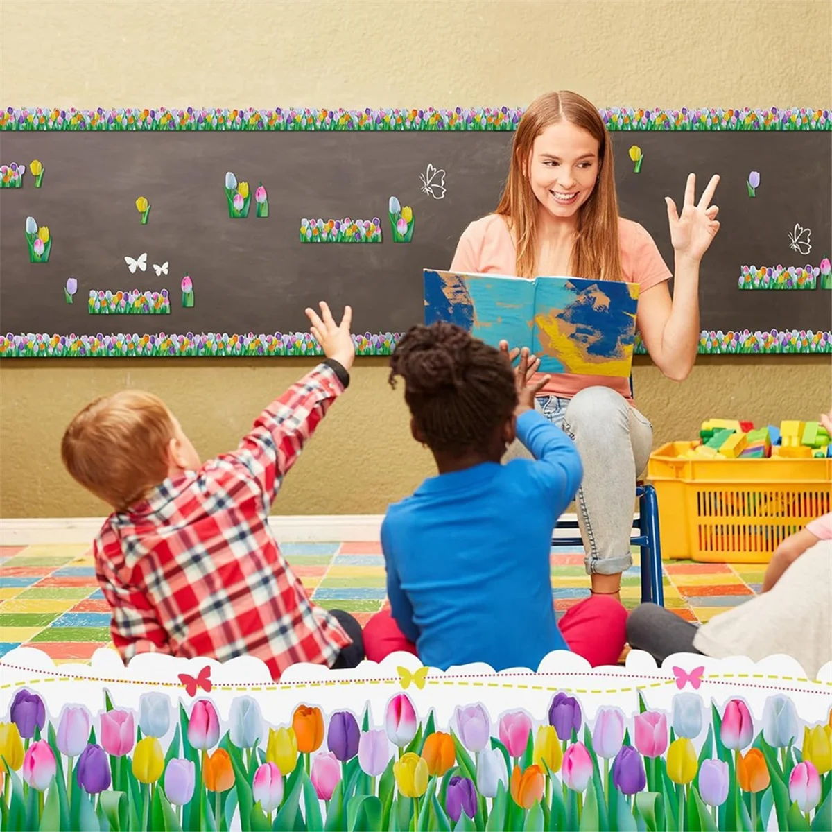 1 Roll Tulip Flower Trim Border 65.6ft Floral Bulletin Border for School Classroom Blackboard Chalkboard Decoration