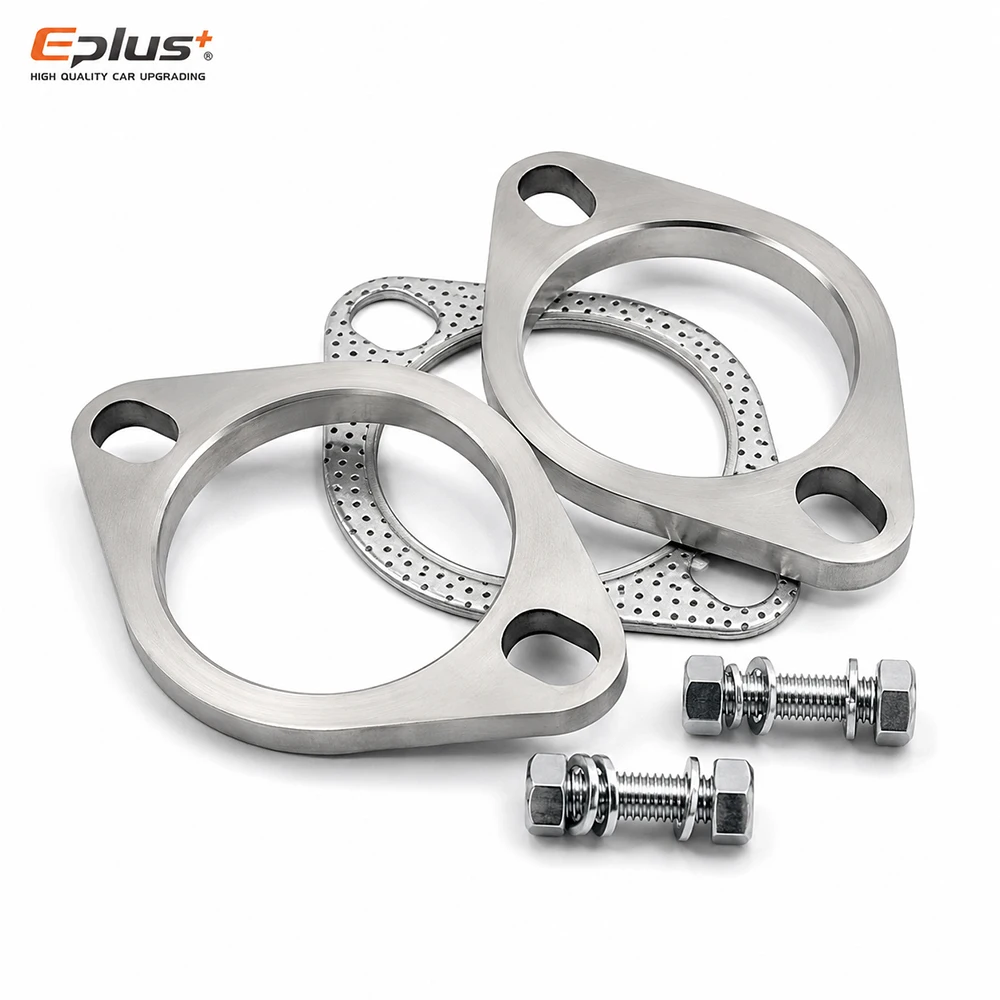 Universal 2-Hole Exhaust Connection Flange Assembly 304 Stainless Steel Flanges Kit Heat-resistant Seal Gasket for Car Exhaust