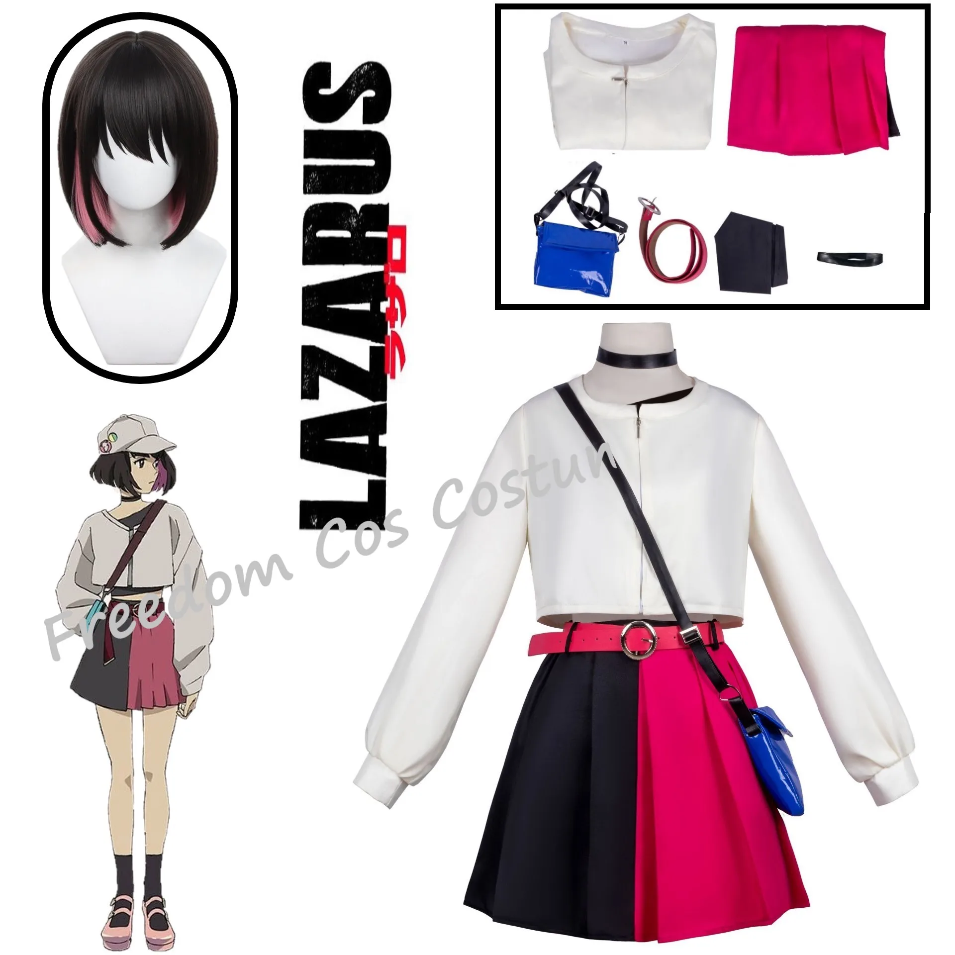 

2025 New Anime Lazarus Eleina Elena Cosplay Costume Tracksuit Coat Red Skirt Bag Wig Girls Woman Cute Daily Leisure Party Suit