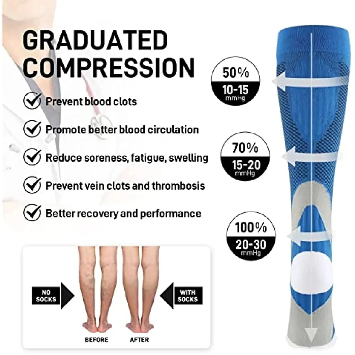 Running Compression Socks For Men Women 20-30mmhg Marathon Football Cycling Sports Socks Medical Elastic Varicose Edema Diabetes