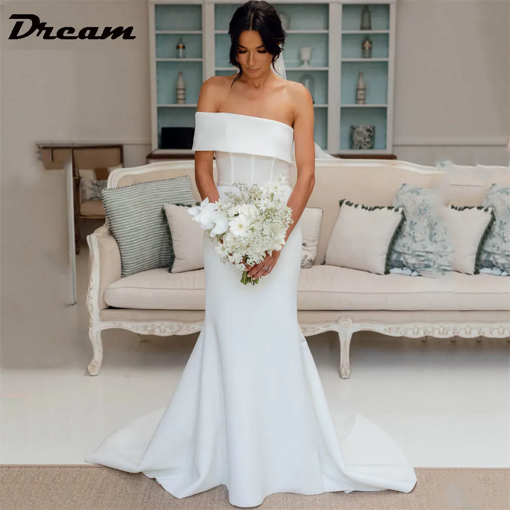 DREAM-Robes de mariée sirène en pansement pour femmes, simple, hors initié, élégante, bateau, cou, cour, train, patients, quoi que ce soit sur mesure