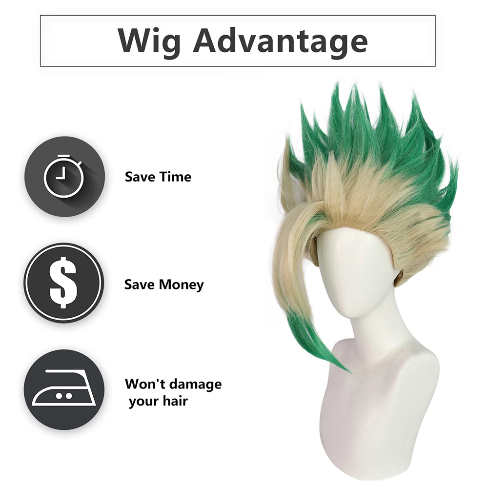 إيشيغامي سينكو شعر مستعار صناعي قصير متدرج أخضر من Dr.Stone مناسب للحفلات اليومية، شعر مستعار مقاوم للحرارة #4