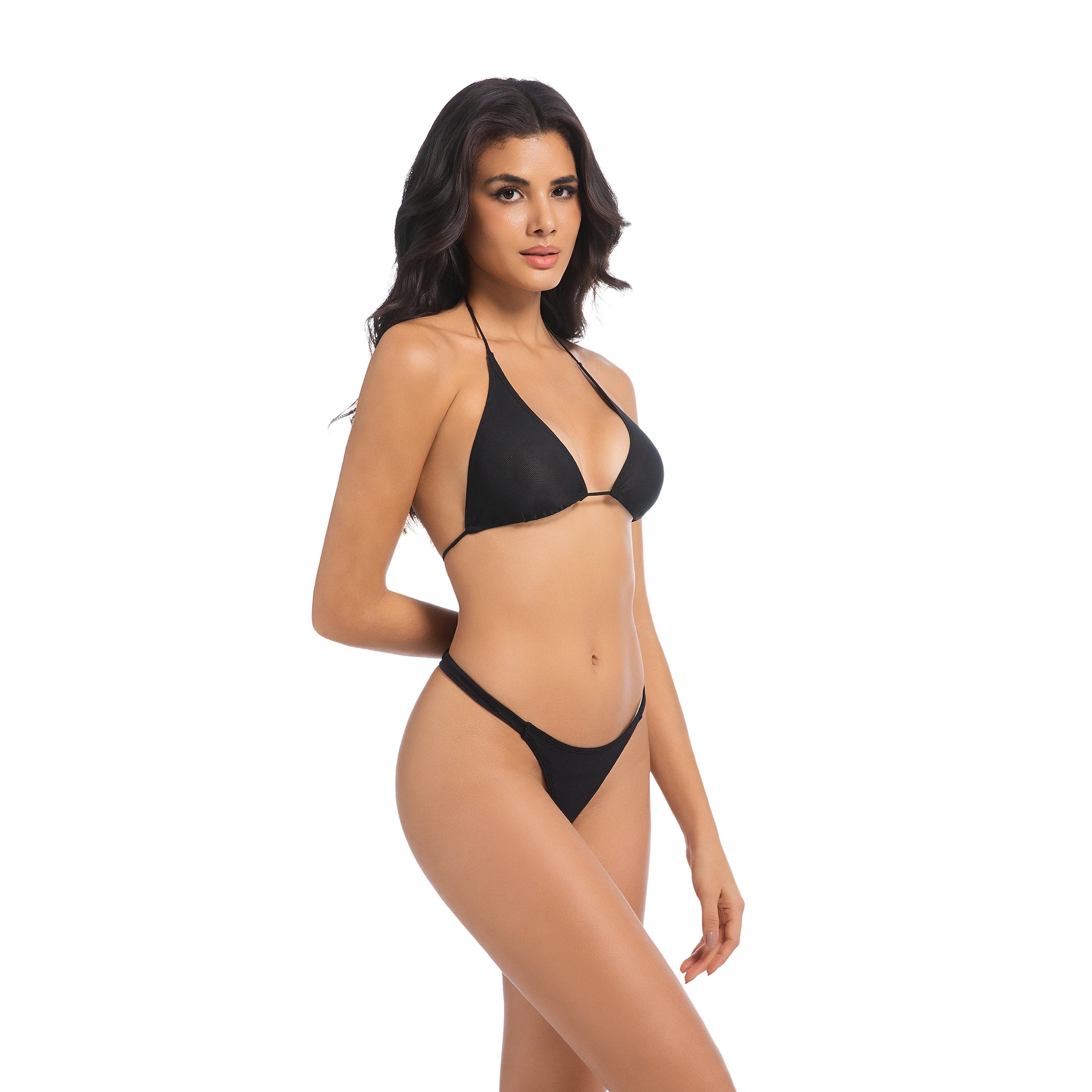 Volagor Two Piece Swimsuit No Tan Lines Bikini Set Sun Permeable Tanning Wear Halter Back Tie Top Triangle Brief Bottom