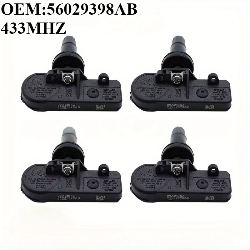 

1/4Pcs TPMS/TIRE SENSOR OEM:56029398AB 433Mhz ,Fit for Chrysler Jeep Dodge Ram Replace ,With Panasonic 2032 Batteries