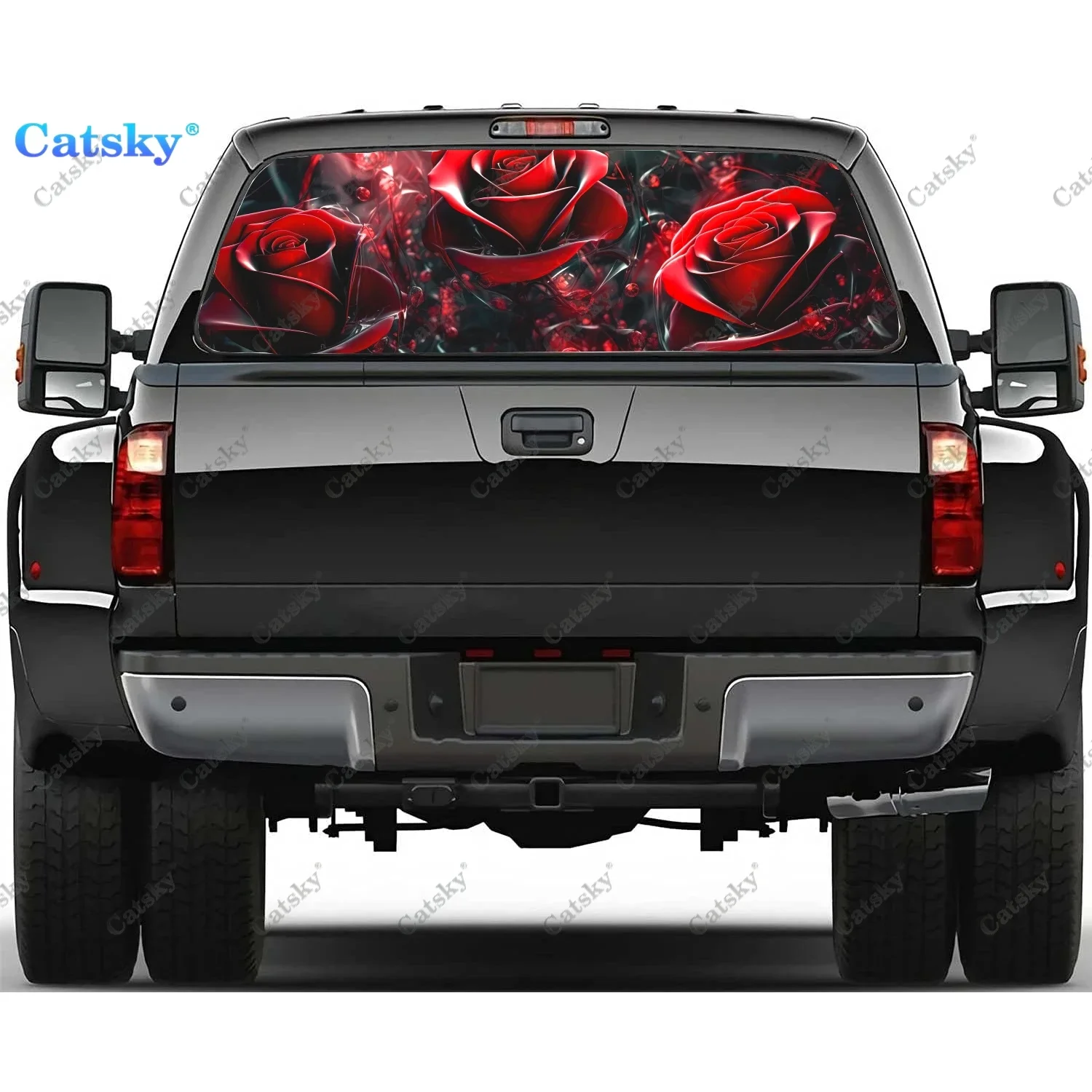 Beautiful Blue Rose Flowers Rear Window Decal Fit Pickup,Truck,Car Universal See Through Perforated Back Window Vinyl Sticker