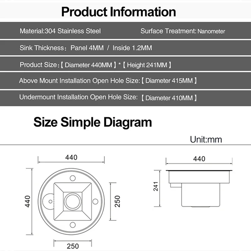 ASRAS-Mini Évier Circulaire Caché en Acier Inoxydable 304, Épaisseur de 4mm, Fait à la Main, Tasse