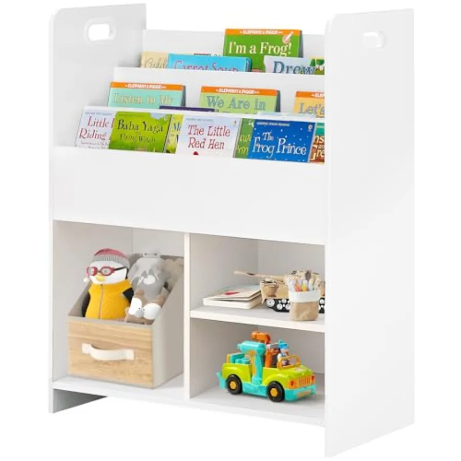 

VECELO Bookshelf 2-in-1 Sling Bookcase with Shelves and 3 Different Size Cubes Wooden Toy Storage Cabinet Organizer for Room Be