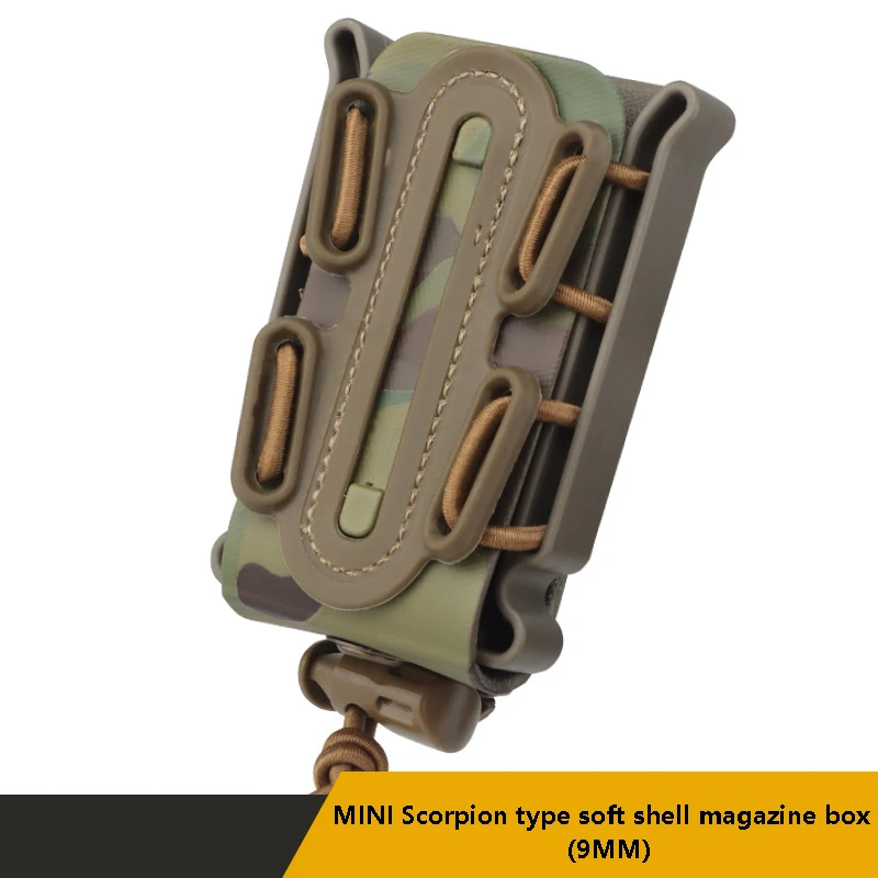 

Mini Scorpion Style Soft Shell Quick Pull 9MM Magazine Box, With MOLLE System Two Sets Of Back Clip Replaceable, Nylon Webbing