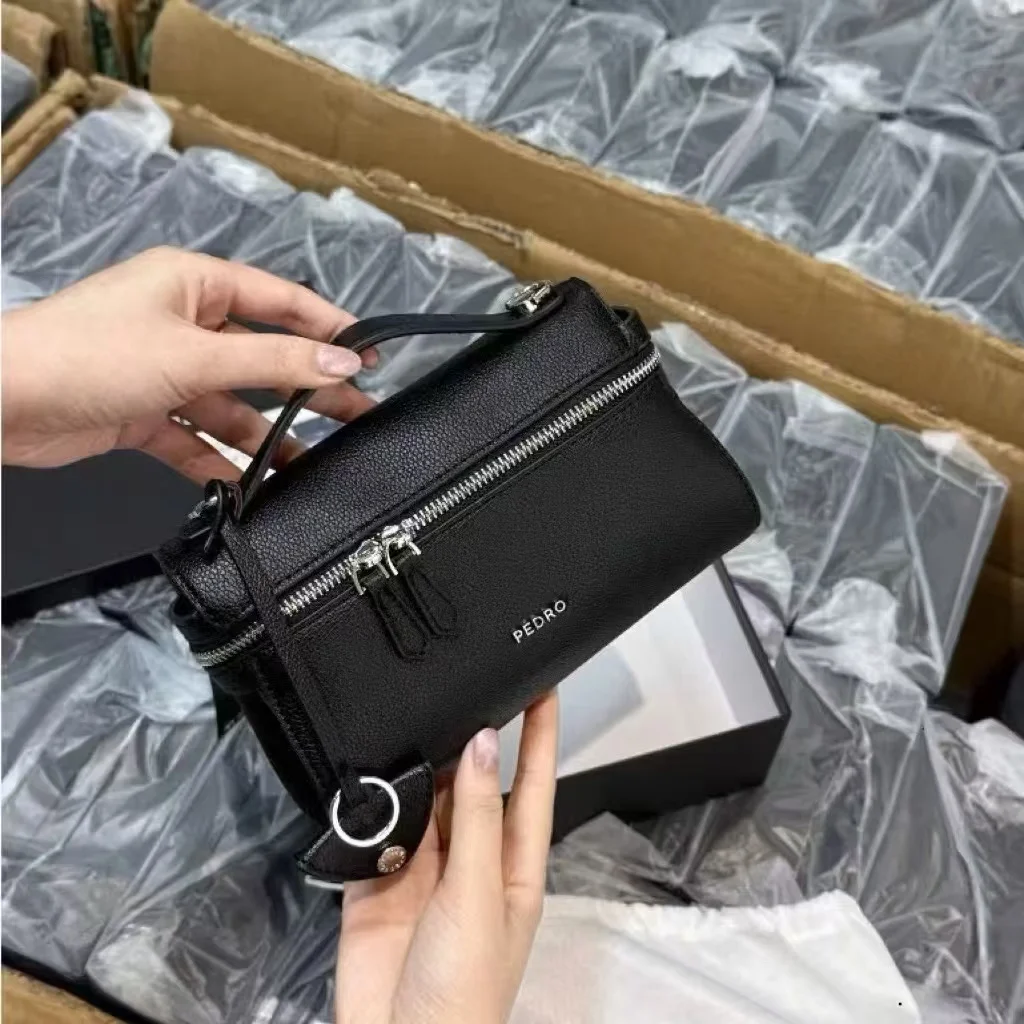 2026 New Pedro Handheld Simple Women's Bag Light Luxury Retro Single Shoulder Cross Small Square Bag