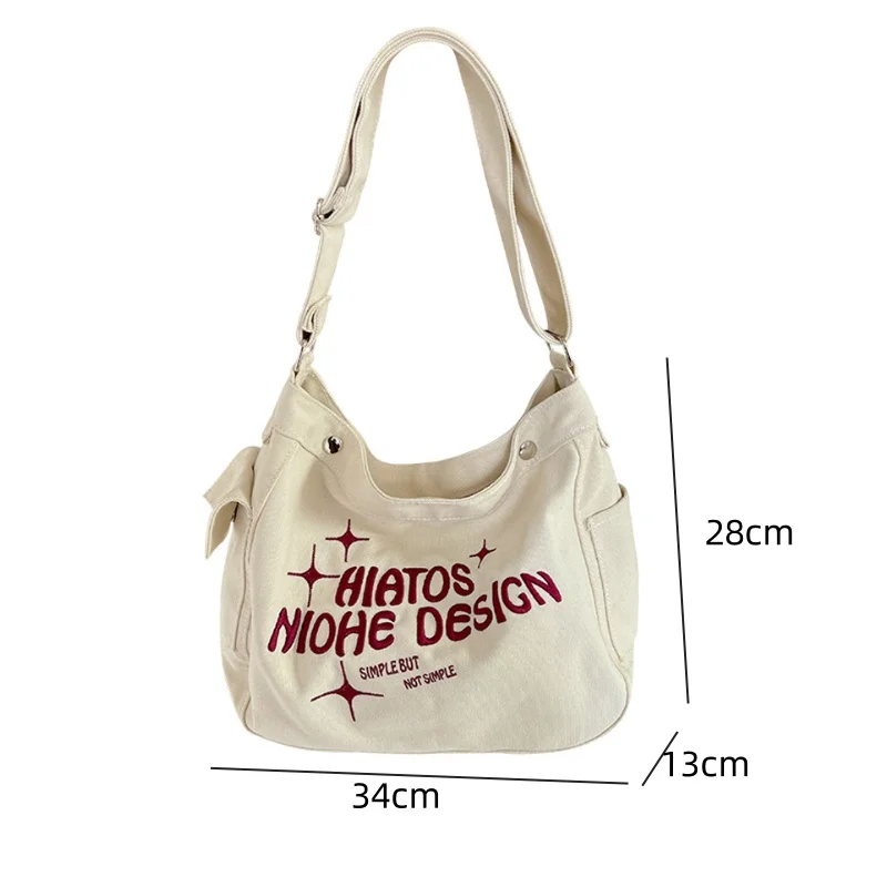 New Fashion Tote Bags Canvas Bag Female College Students Niche Letter Embroidery Leisure Versatile Crossbody Bags Shoulder Bags