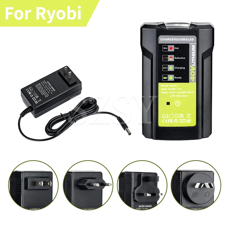 Power Adapter For Ryobi 36-40V Lithium Battery Power supply Adapter convert With USB 5V 2.1A  And With LED Light DC Tool Charger