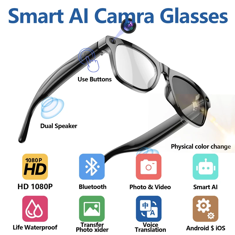 

HD AI Smart Glasses Multifunctional Camera Chatgpt Bluetooth Call Voice Assistant Music Player AI Translation Glasses