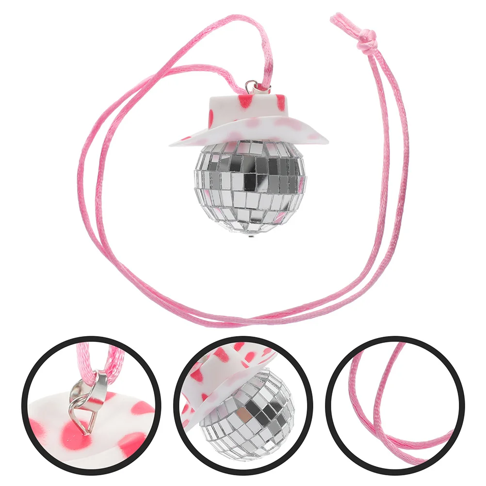 

2Pcs Mirror Ball Hanging Ornaments Cowboy Hat Car Charm Creative Disco Ball Car Accessories Rearview Mirror Decor