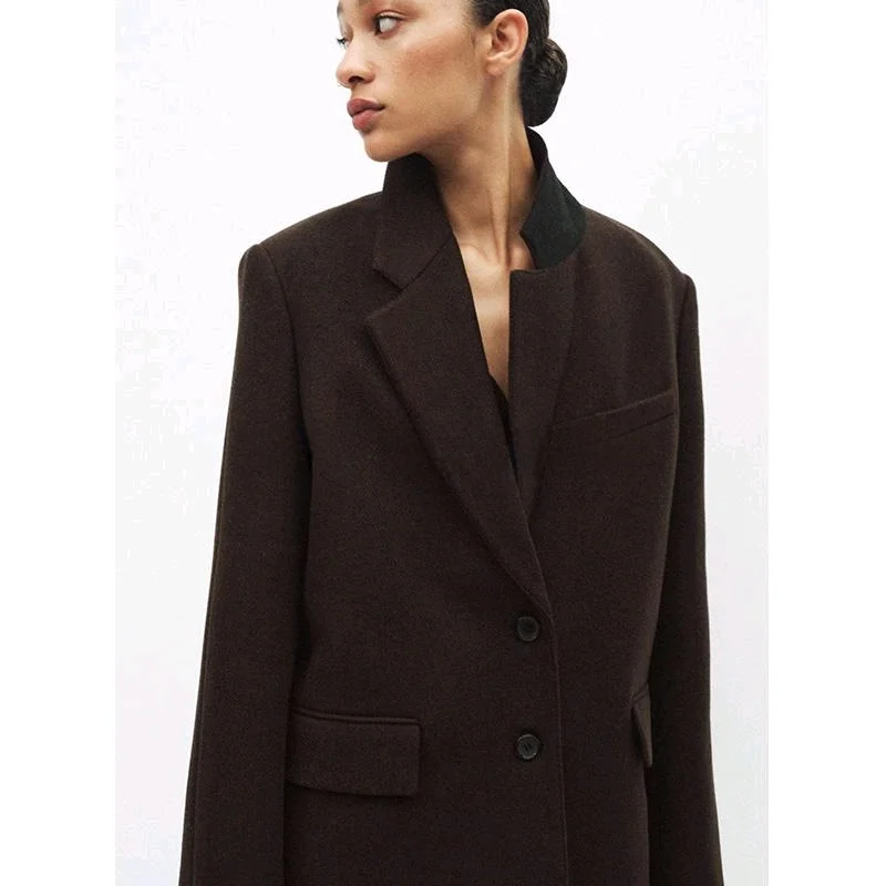 

Новое весеннее поступление, женский свободный длинный костюм из смесовой шерсти, классический костюм-свек Jaet с застежкой на одной пуговице, цвет