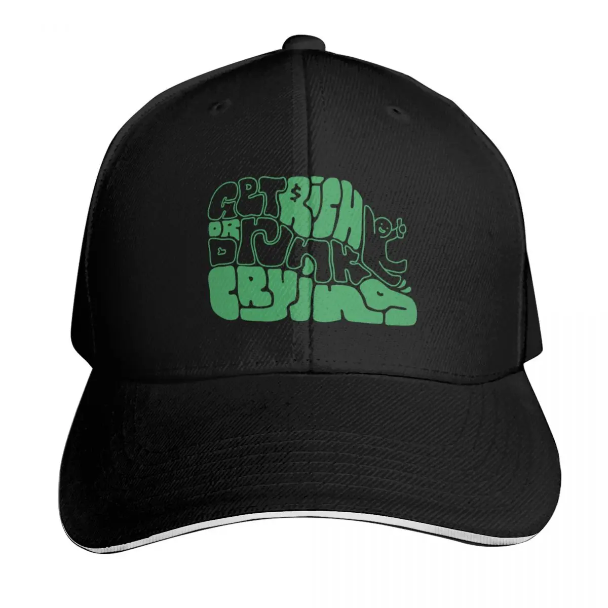 Get Rich or Drunk Crying graphic in Green Baseball Cap Outdoor Golf Running Hiking Summer Beach Travel Streetwear Hip Hop Trendy