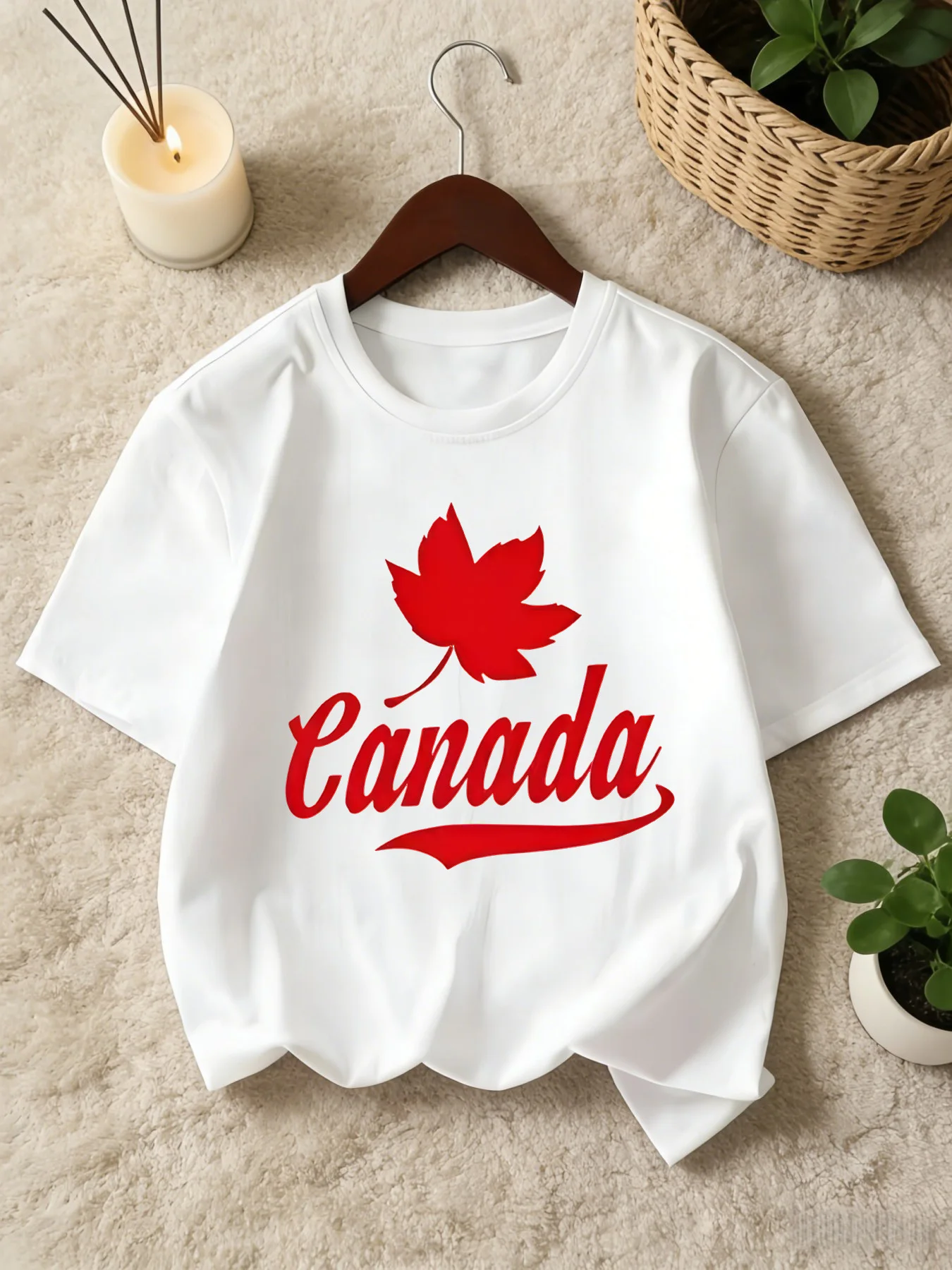 Cute Canada Maple Leaf Letter Graphic Print Kids Tee Boys Girls Family Matching Cotton Crew Neck Short Sleeve Soft Summer Tee