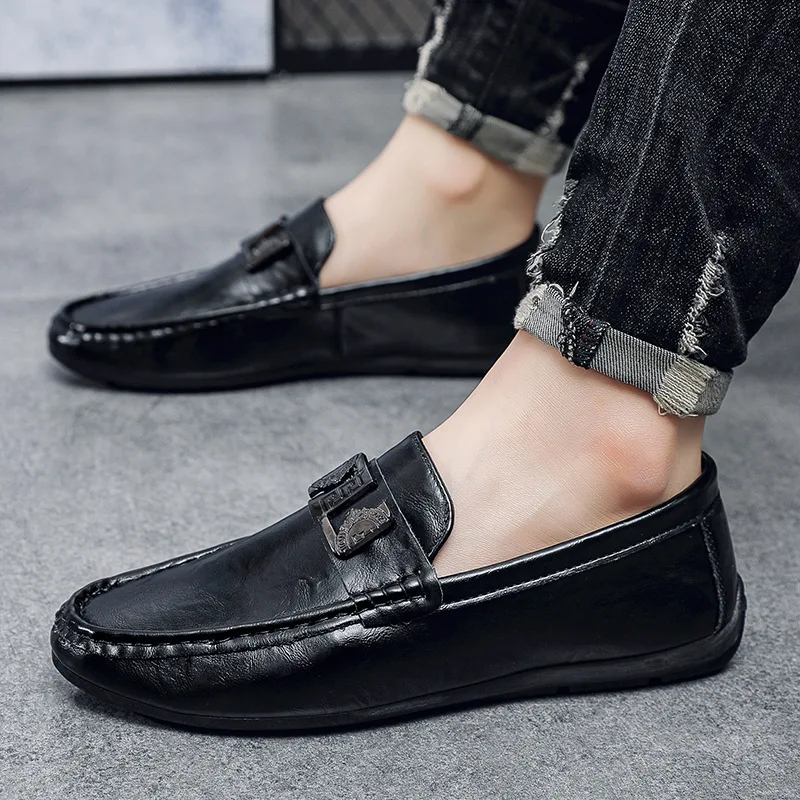 New men's casual one foot lazy shoes soft soled business leather shoes loafers flat soled single shoes