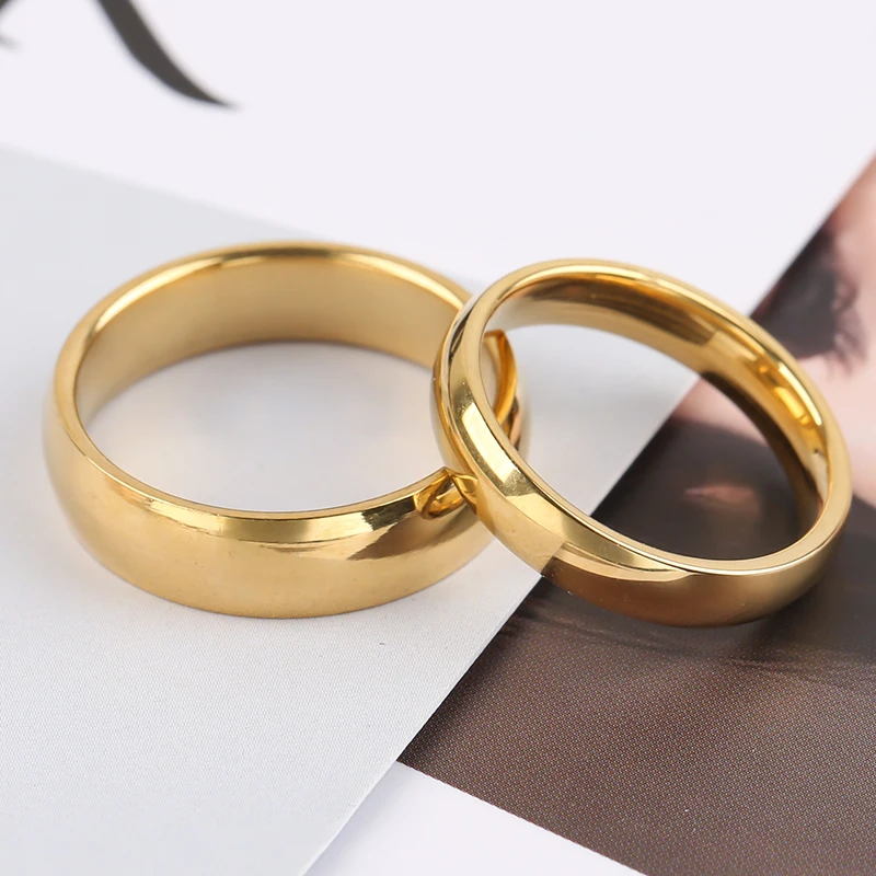 2024 New Simple Gold Color Men and Women Couples Wedding Engagement Ring Fashion Stainless Steel Anniversary Jewelry Accessories