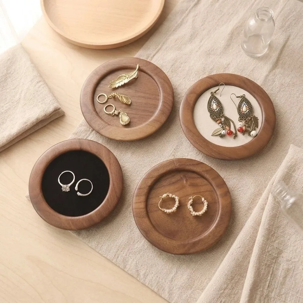 

Jewelry Counter Solid Wood Rotundity Display Tray Woman Ring and Ear Stud Storage Tray Vanity Table Necklace Retro Display Tools