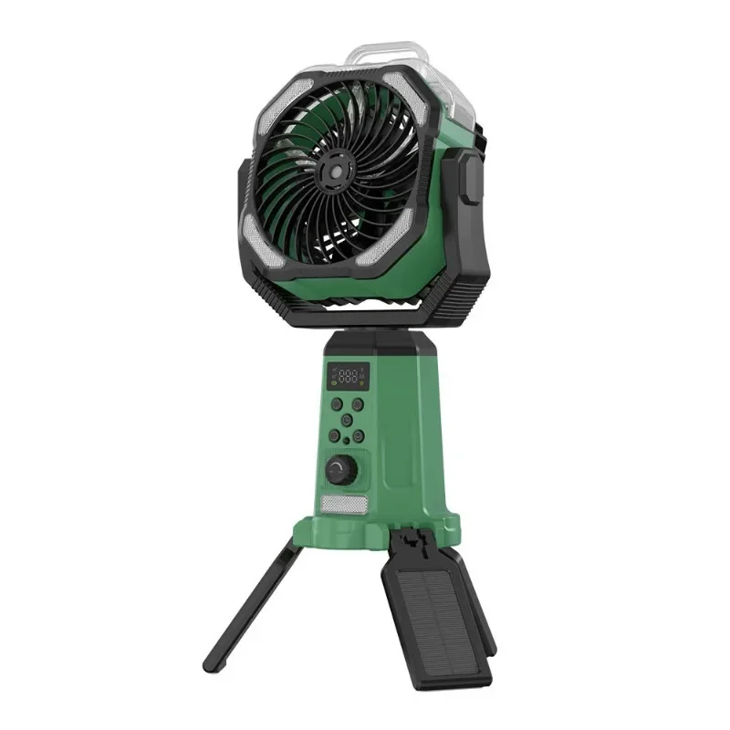 7-Day long battery life outdoor camping solar spray fan, portable telescopic tripod with lighting power bank
