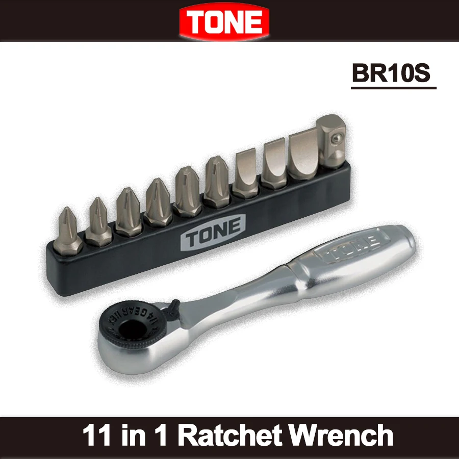 TONE 11 in 1 Ratchet Screwdriver with Bit Set and Bit Holder for PH/SL/HEX Screws Made in Japan BR10S