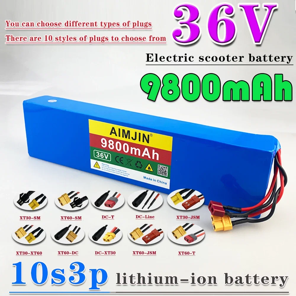 

36V 9800mAh 18650 Rechargeable Lithium Battery Pack 10S3P Power Modified Bicycle Scooter Electric Vehicle with BMS+charger