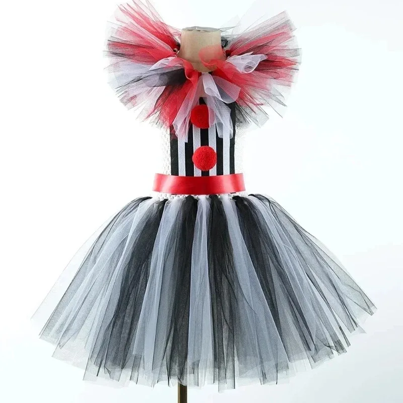 Horror Clown Clothing Dress for Girls, Kids Fluffy Clown Tutu Outfit for Halloween, Spooky Outfit for Carnival  Celebrations