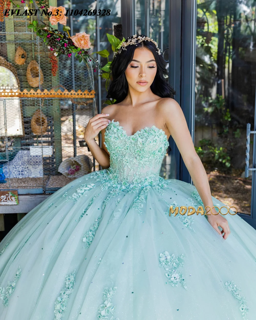 EVLAST Customized Mexican Green Quinceanera Dress Ball Gown Lace Applique Beading Tie Corset Sweet 16 Vestido De 15 Anos E3Q234