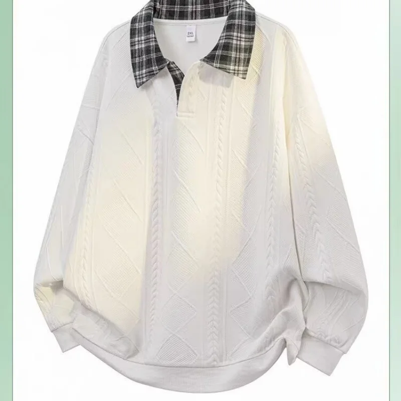 

Минимально клетчатая мужская толстовка из двух частей с воротником-поло, модная базовая рубашка с длинными рукавами, топ с капюшоном