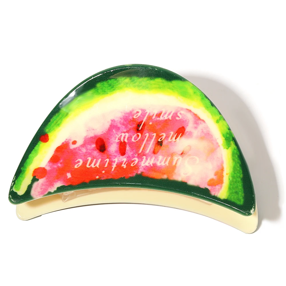 

Chic Valentine's Day Half Circle Watermelon Printed Crab Hair Clip Claw For Women New Fruits Barrette Hairpin Hair Accessories