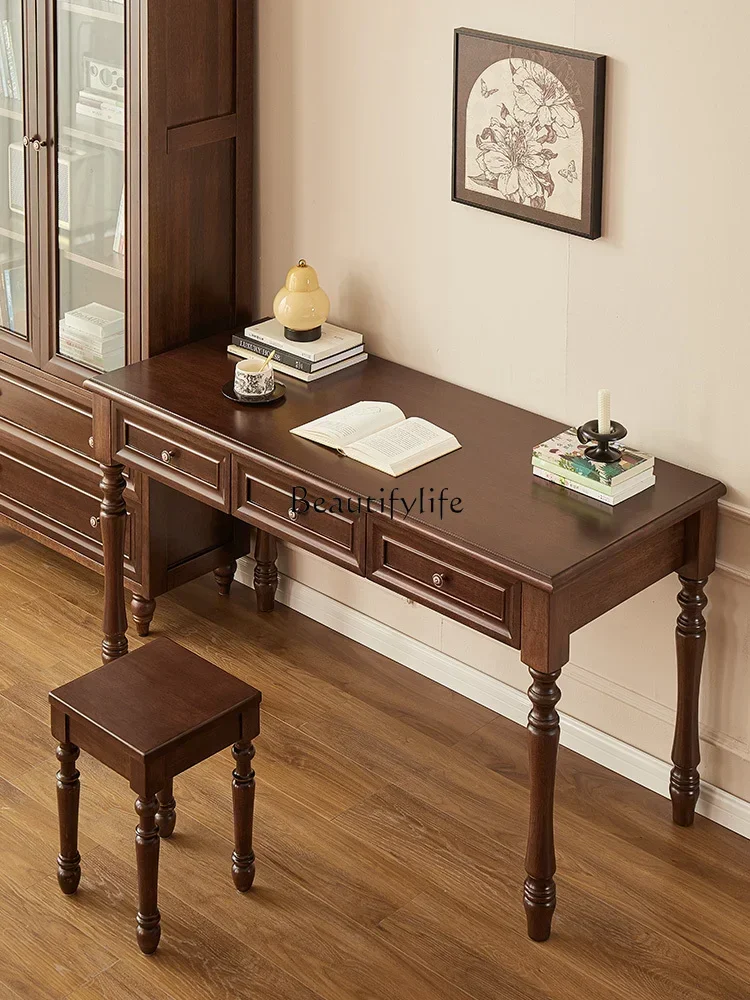 

09 Simple American Style Solid Wood Desktop Computer Desk Home Study Walnut Wood Office Desk