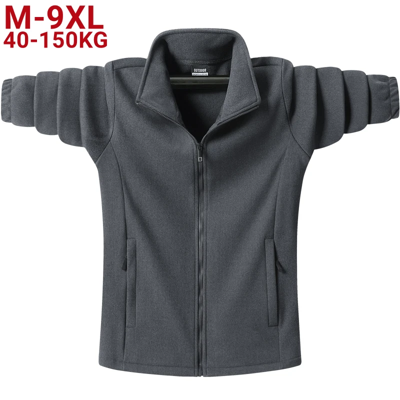 

New Autumn Plus Size Men's Polar Fleece Jacket Classic Stand Collar Solid Color Men Outwear Clothes Casual Jackets Coat 8xl 9xl