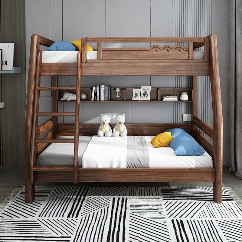 Solid wood children's double-layer mother and child bunk Chinese walnut high and low bed new