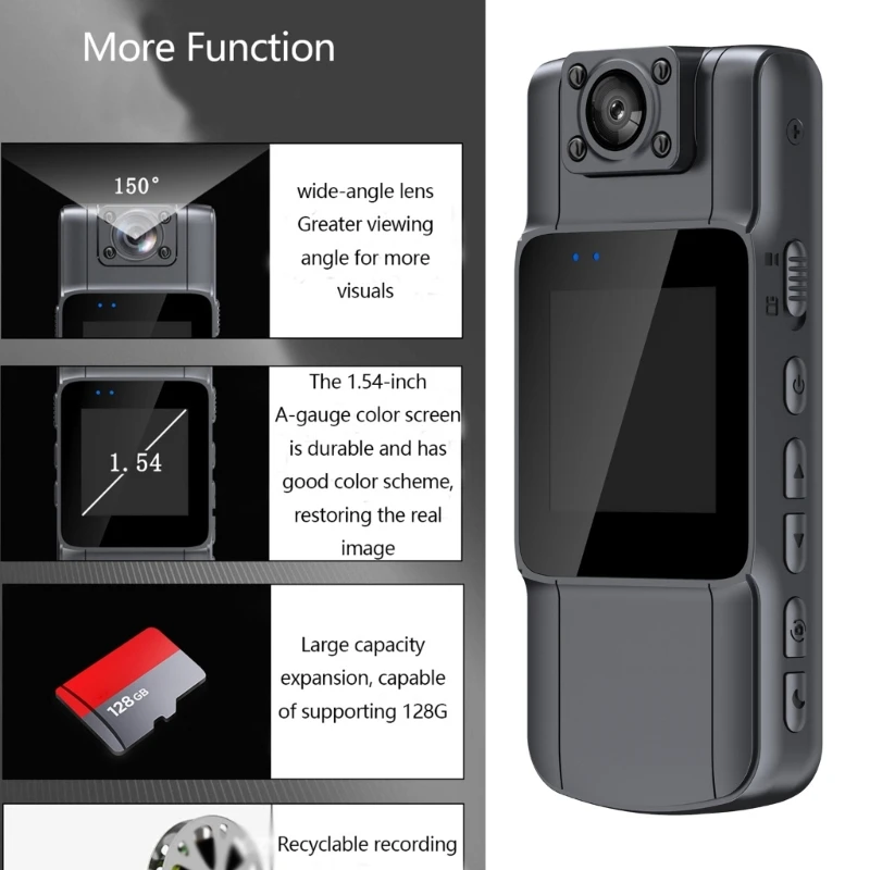 

1000mAh Battery Back Clip Video Camcorders Mini Body Camera for Work Offices